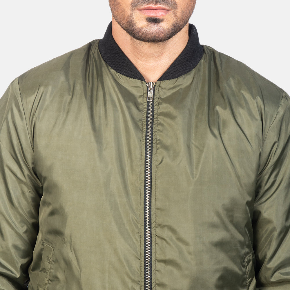 Zack Green Bomber Jacket - men's jacket in green premium leather, view 6