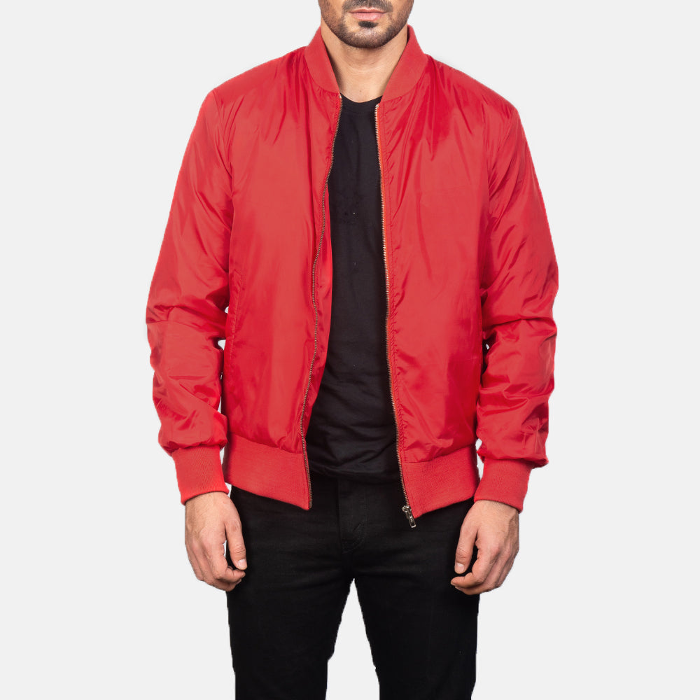 Zack Red Bomber Jacket - men's jacket in red premium leather, view 1