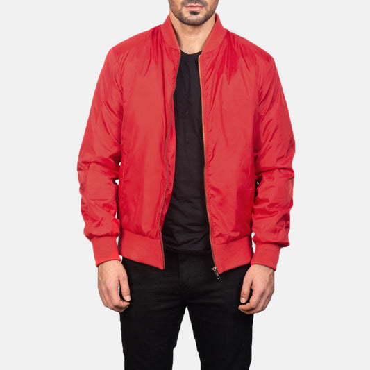 Zack Red Bomber Jacket - men's jacket in red premium leather, view 1