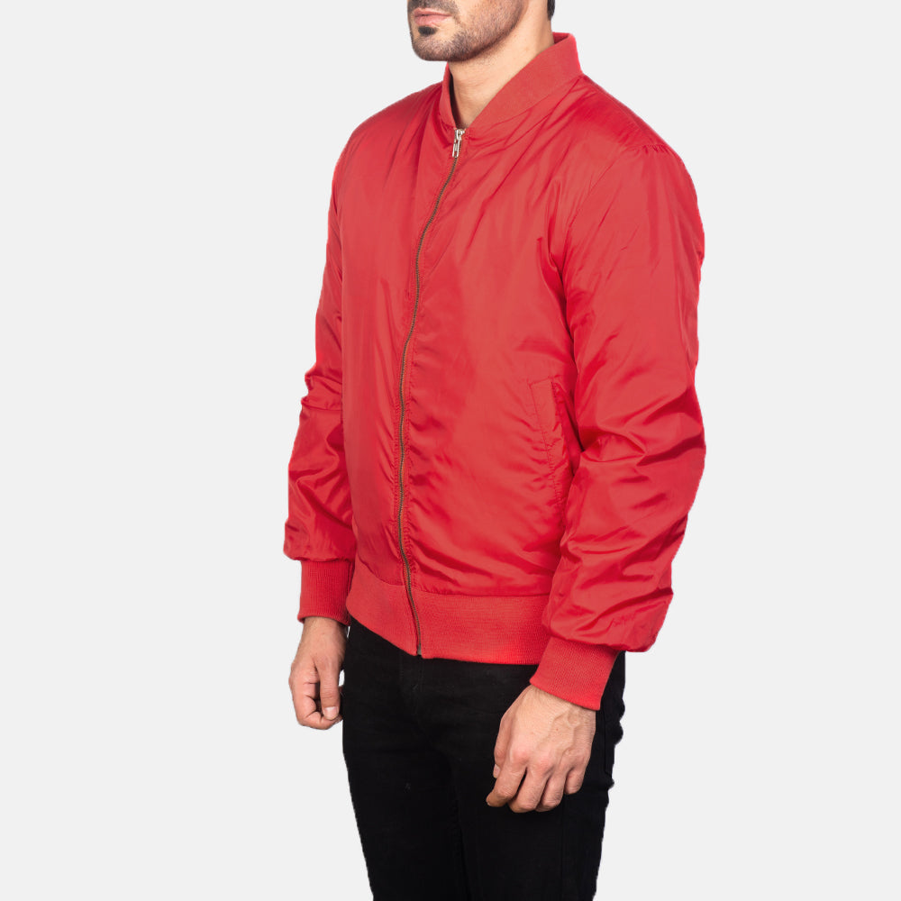 Zack Red Bomber Jacket - men's jacket in red premium leather, view 2