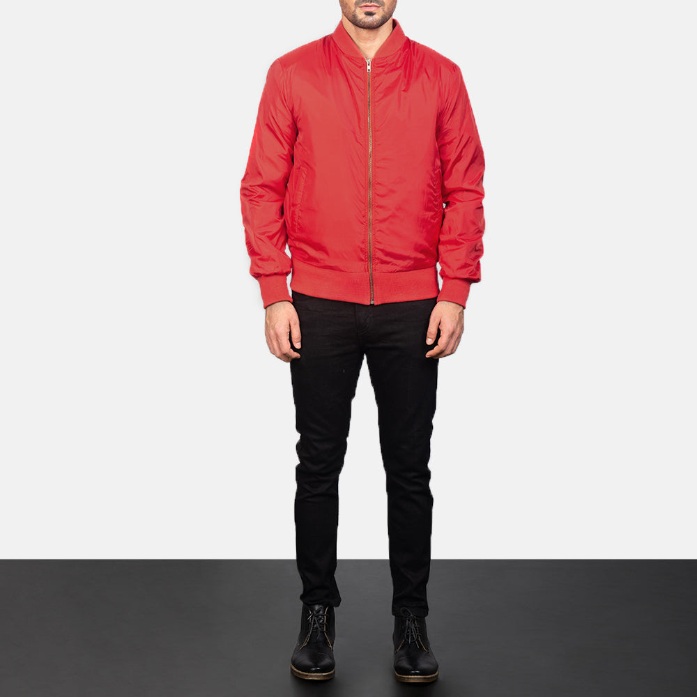 Zack Red Bomber Jacket - men's jacket in red premium leather, view 3