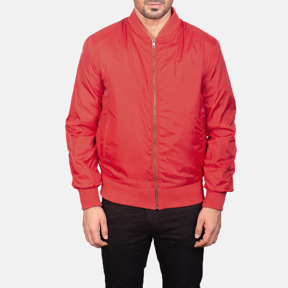 Zack Red Bomber Jacket - men's jacket in red premium leather, view 4