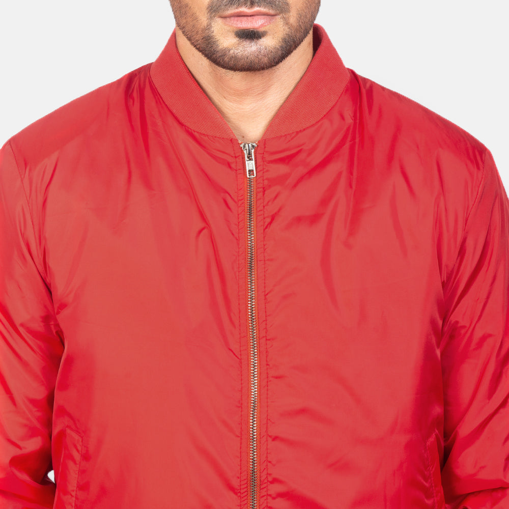 Zack Red Bomber Jacket - men's jacket in red premium leather, view 6
