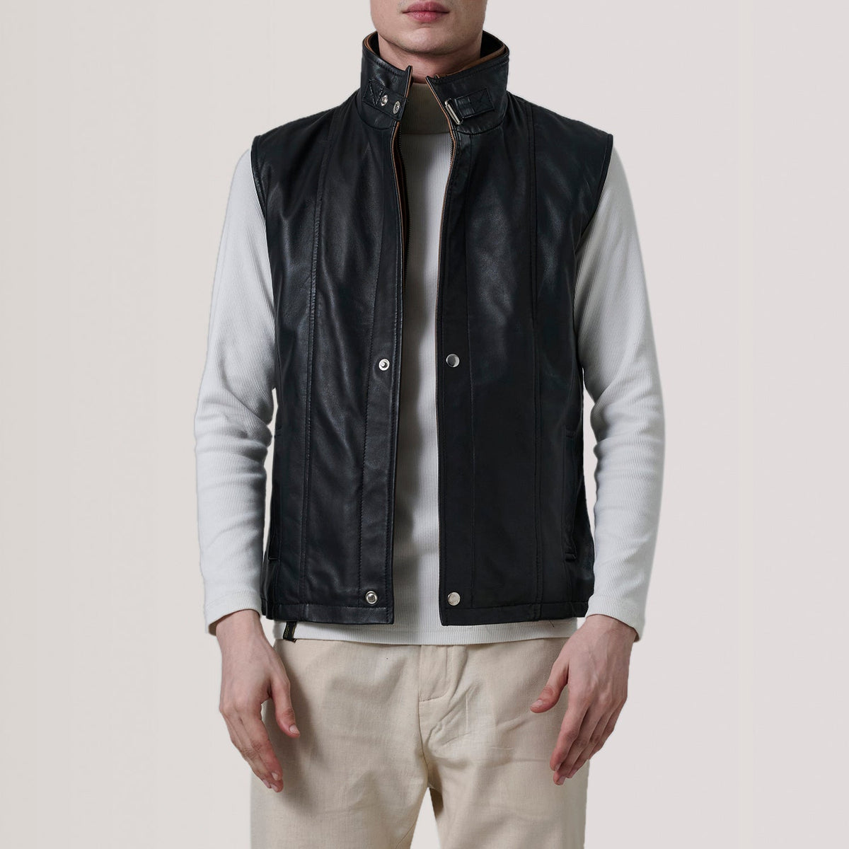 Zane Black Leather Vest - men's vest in black premium leather, view 1