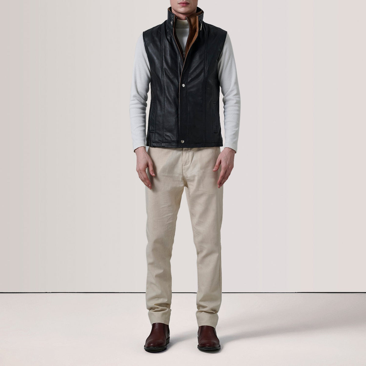 Zane Black Leather Vest - men's vest in black premium leather, view 2