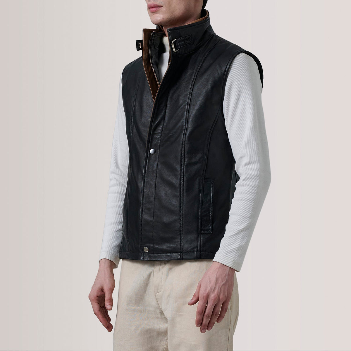 Zane Black Leather Vest - men's vest in black premium leather, view 3