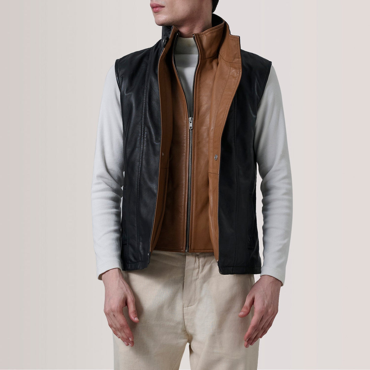 Zane Black Leather Vest - men's vest in black premium leather, view 5