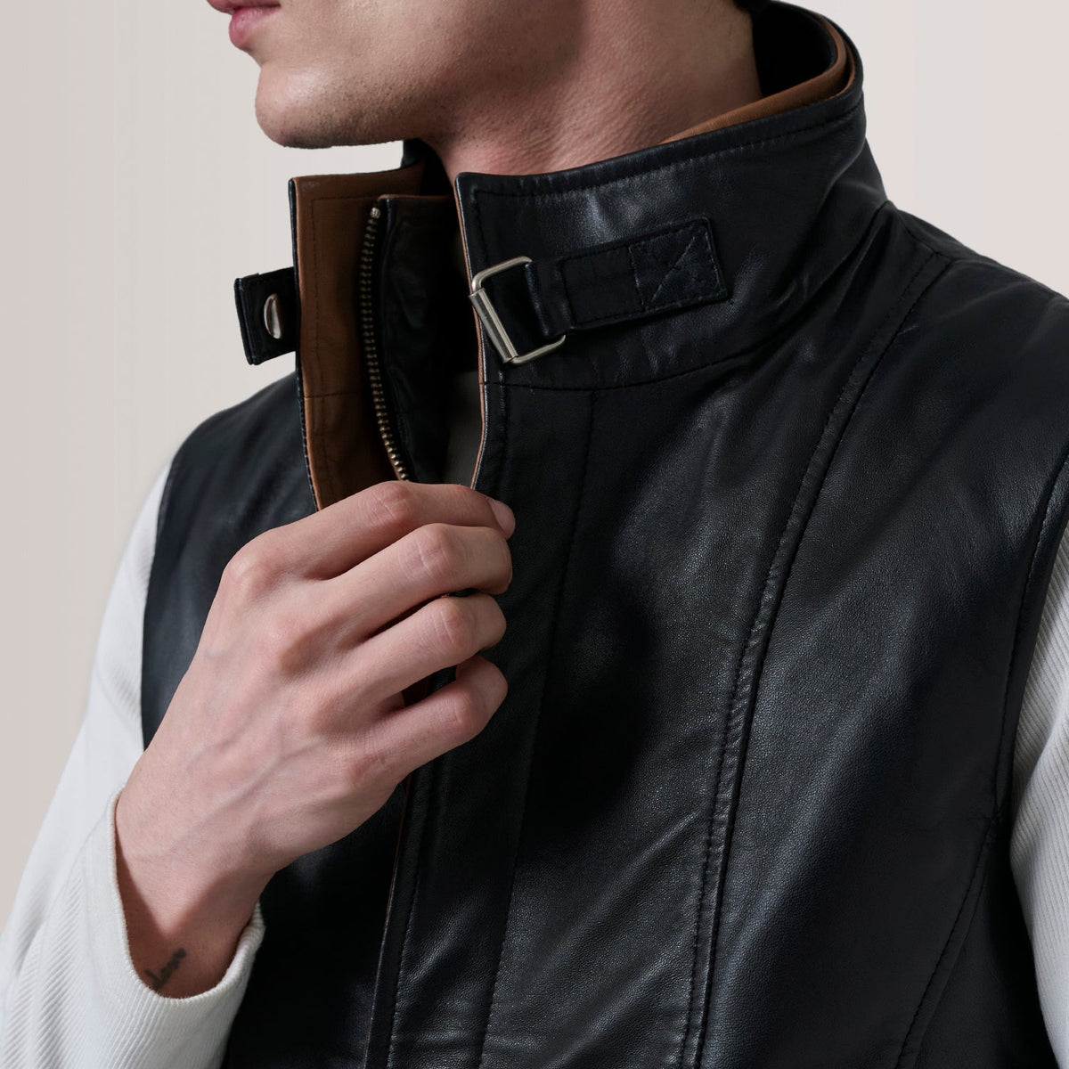Zane Black Leather Vest - men's vest in black premium leather, view 6