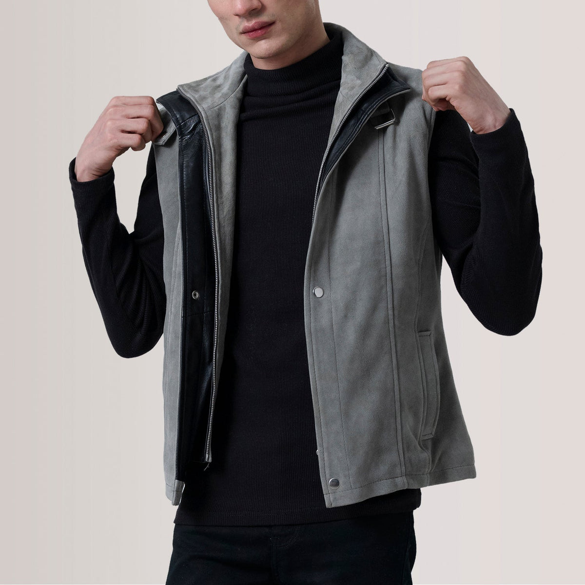 Zane Grey Suede Vest - men's vest in grey suede leather, view 1