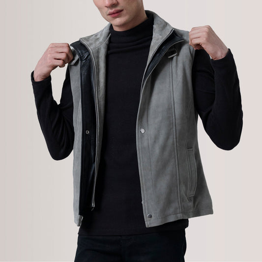 Zane Grey Suede Vest - men's vest in grey suede leather, view 1