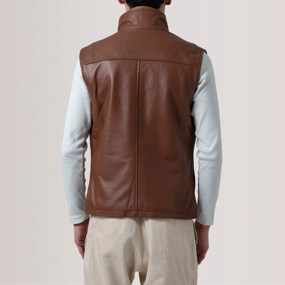Zane Waxed Brown Leather Vest - men's vest in brown premium leather, view 4