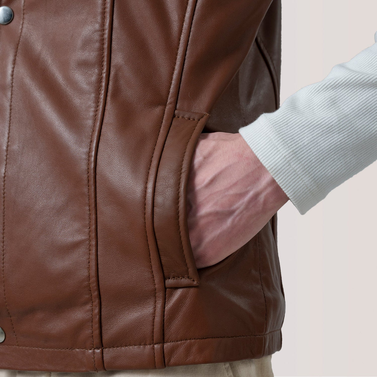 Zane Waxed Brown Leather Vest - men's vest in brown premium leather, view 6