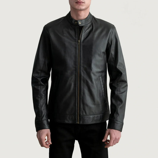 Zen Black Leather Biker Jacket - men's jacket in black premium leather, view 1