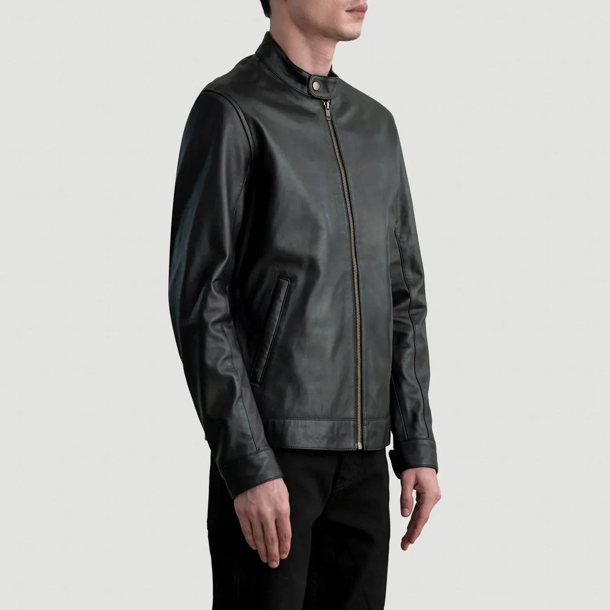Zen Black Leather Biker Jacket - men's jacket in black premium leather, view 2