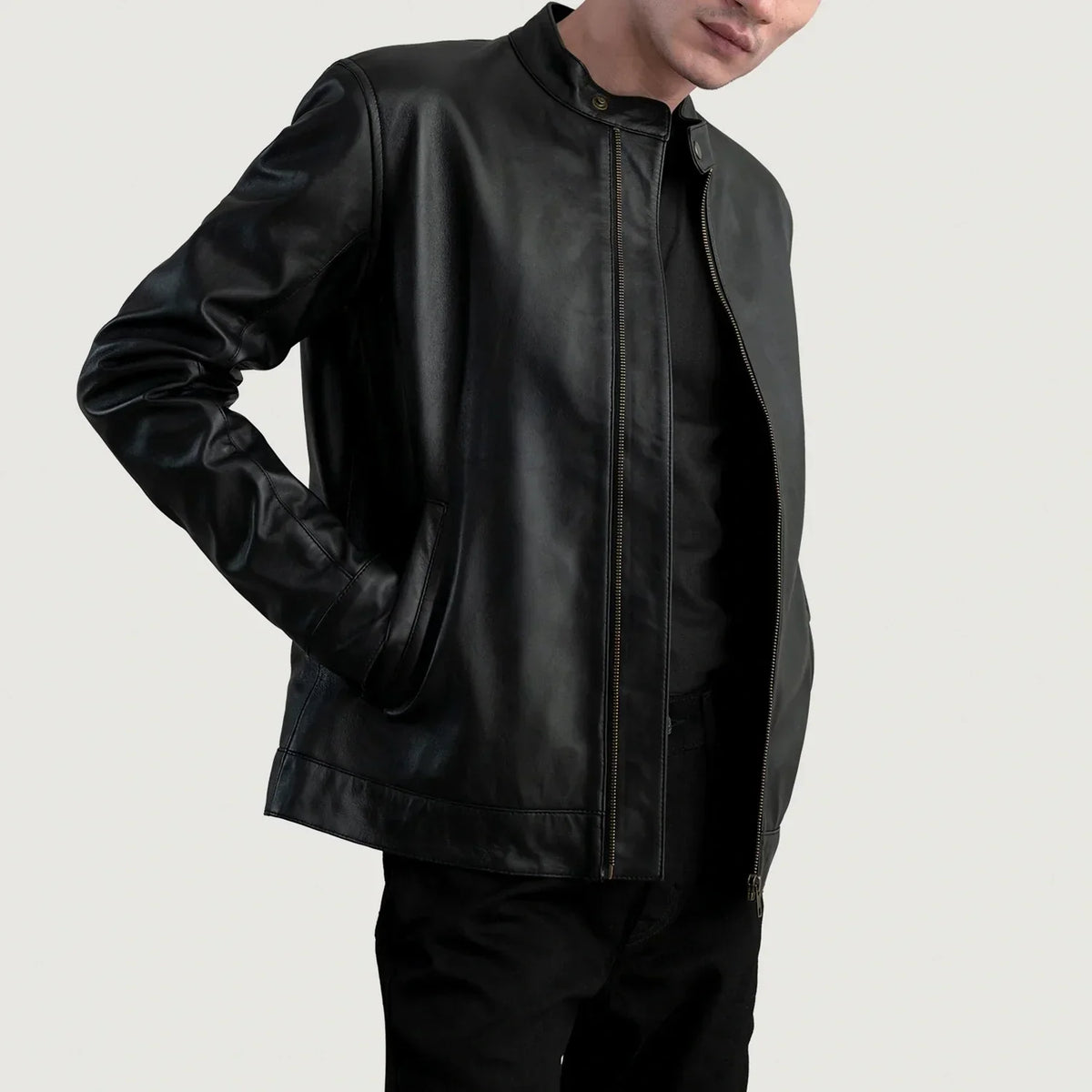 Zen Black Leather Biker Jacket - men's jacket in black premium leather, view 3