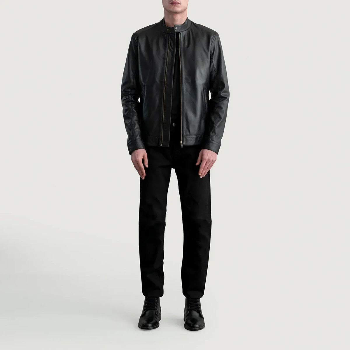 Zen Black Leather Biker Jacket - men's jacket in black premium leather, view 4