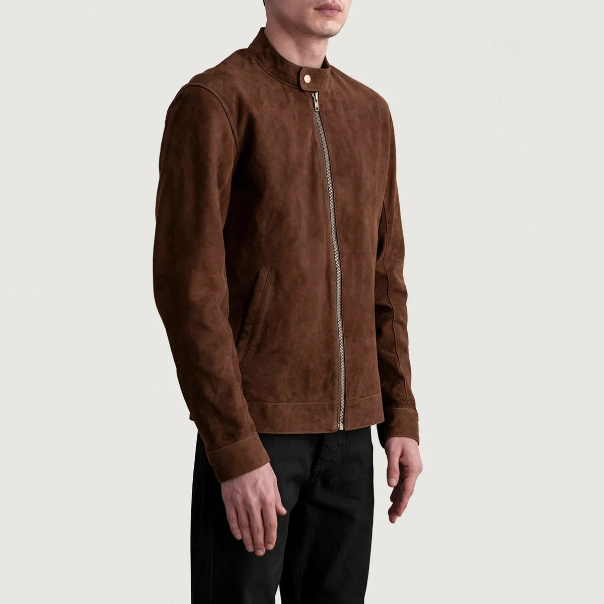 Zen Brown Suede Biker Jacket - men's jacket in brown suede leather, view 2