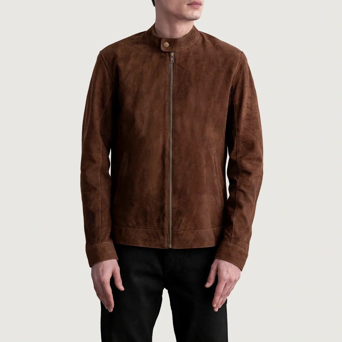 Zen Brown Suede Biker Jacket - men's jacket in brown suede leather, view 3
