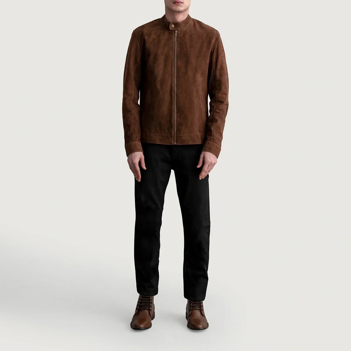 Zen Brown Suede Biker Jacket - men's jacket in brown suede leather, view 4