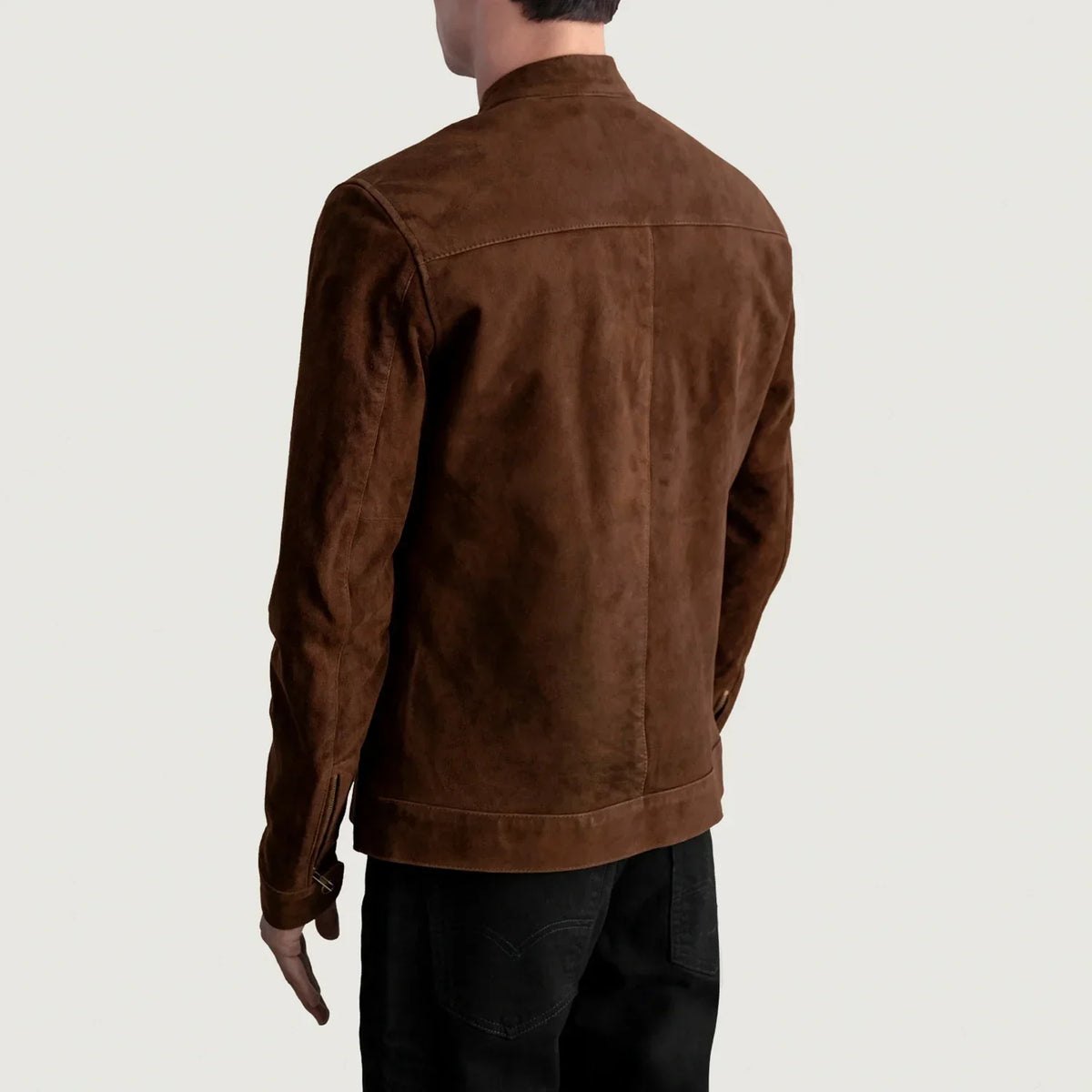 Zen Brown Suede Biker Jacket - men's jacket in brown suede leather, view 6