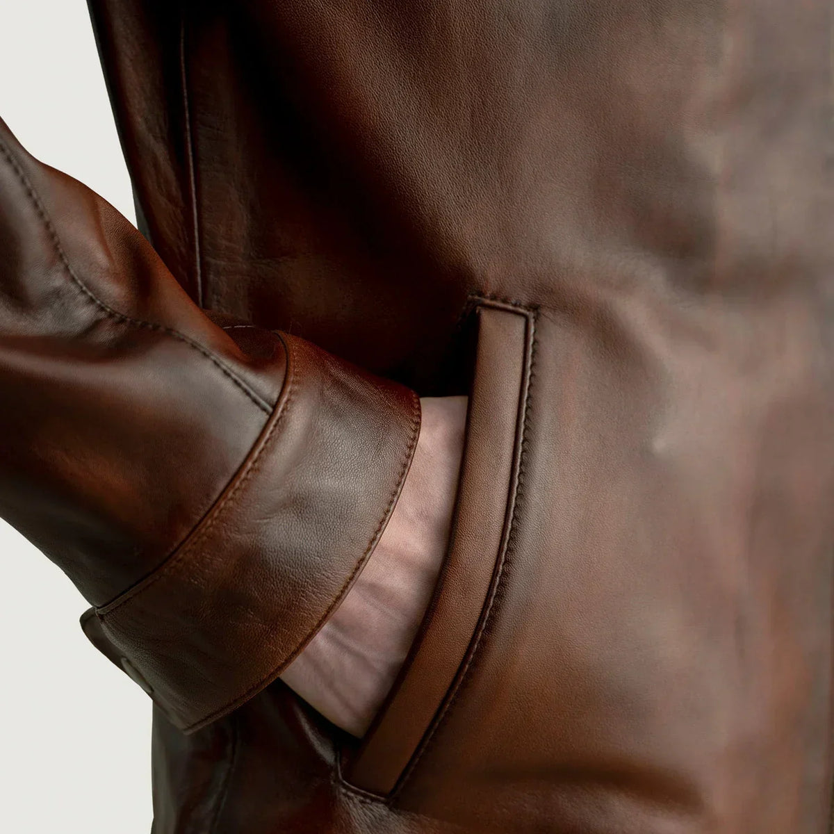 Zen Distressed Brown Leather Biker Jacket - men's jacket in brown premium leather, view 5