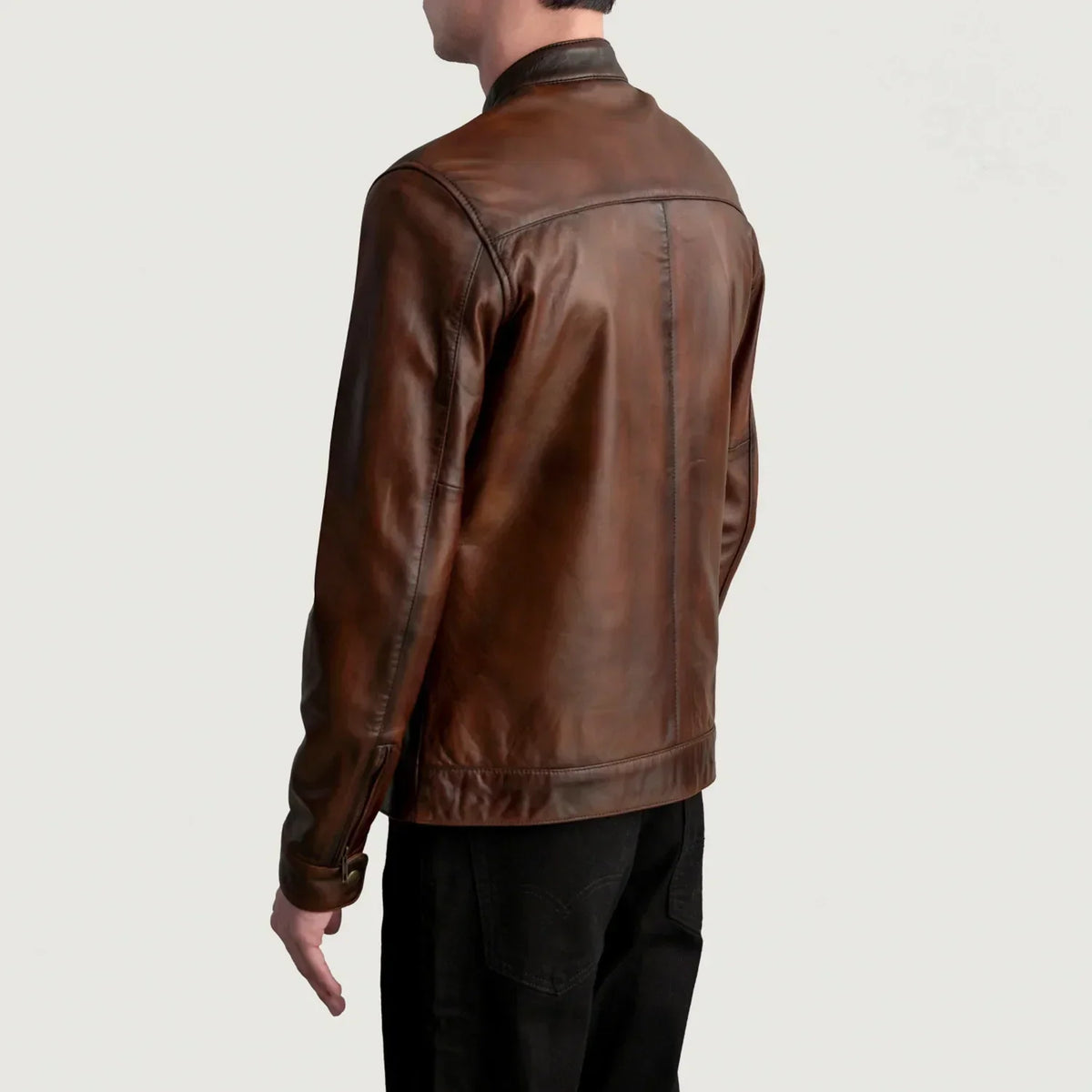 Zen Distressed Brown Leather Biker Jacket - men's jacket in brown premium leather, view 6