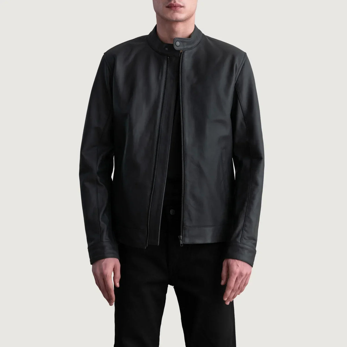 Zen Matte Black Leather Biker Jacket - men's jacket in black premium leather, view 1