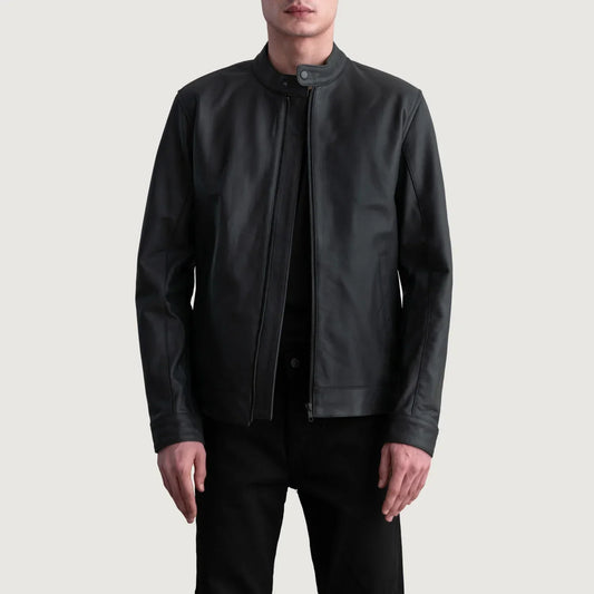 Zen Matte Black Leather Biker Jacket - men's jacket in black premium leather, view 1