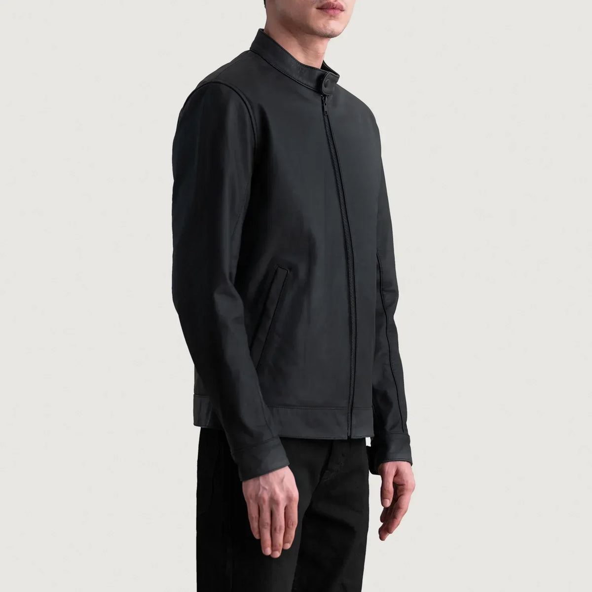 Zen Matte Black Leather Biker Jacket - men's jacket in black premium leather, view 2
