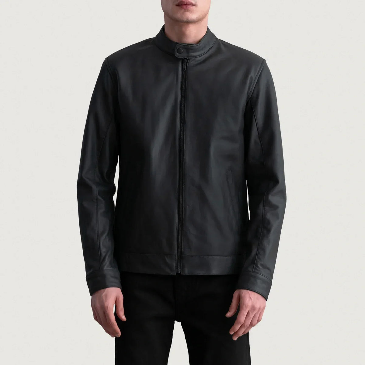 Zen Matte Black Leather Biker Jacket - men's jacket in black premium leather, view 3