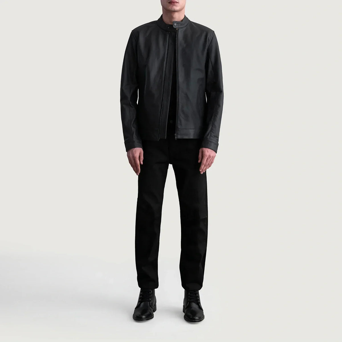 Zen Matte Black Leather Biker Jacket - men's jacket in black premium leather, view 4