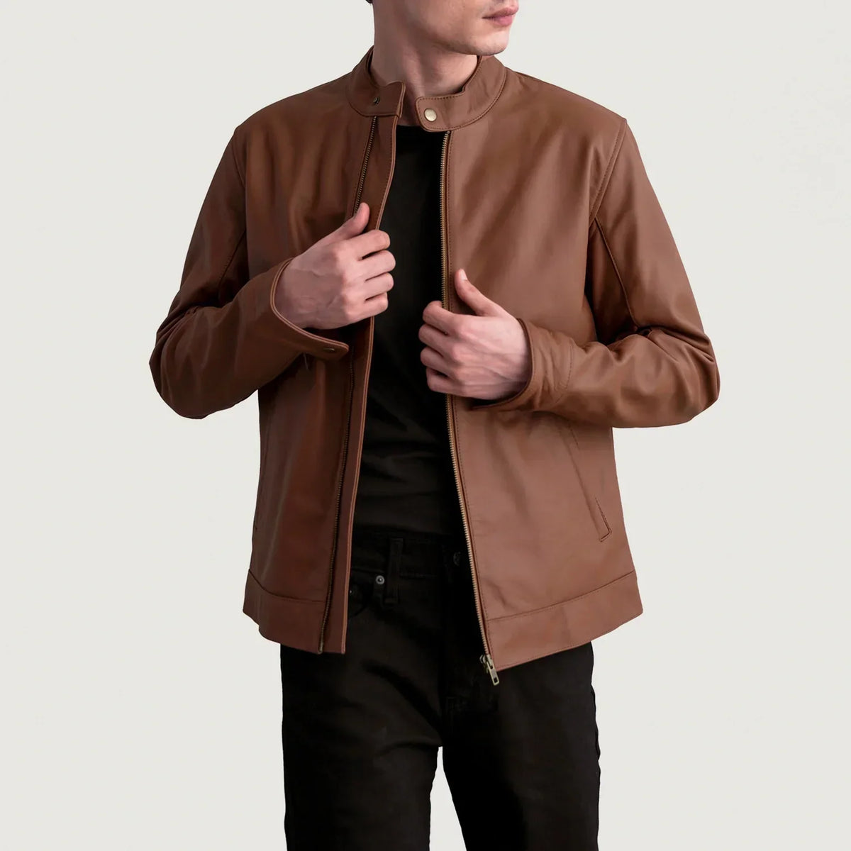 Zen Matte Brown Leather Biker Jacket - men's jacket in brown premium leather, view 1