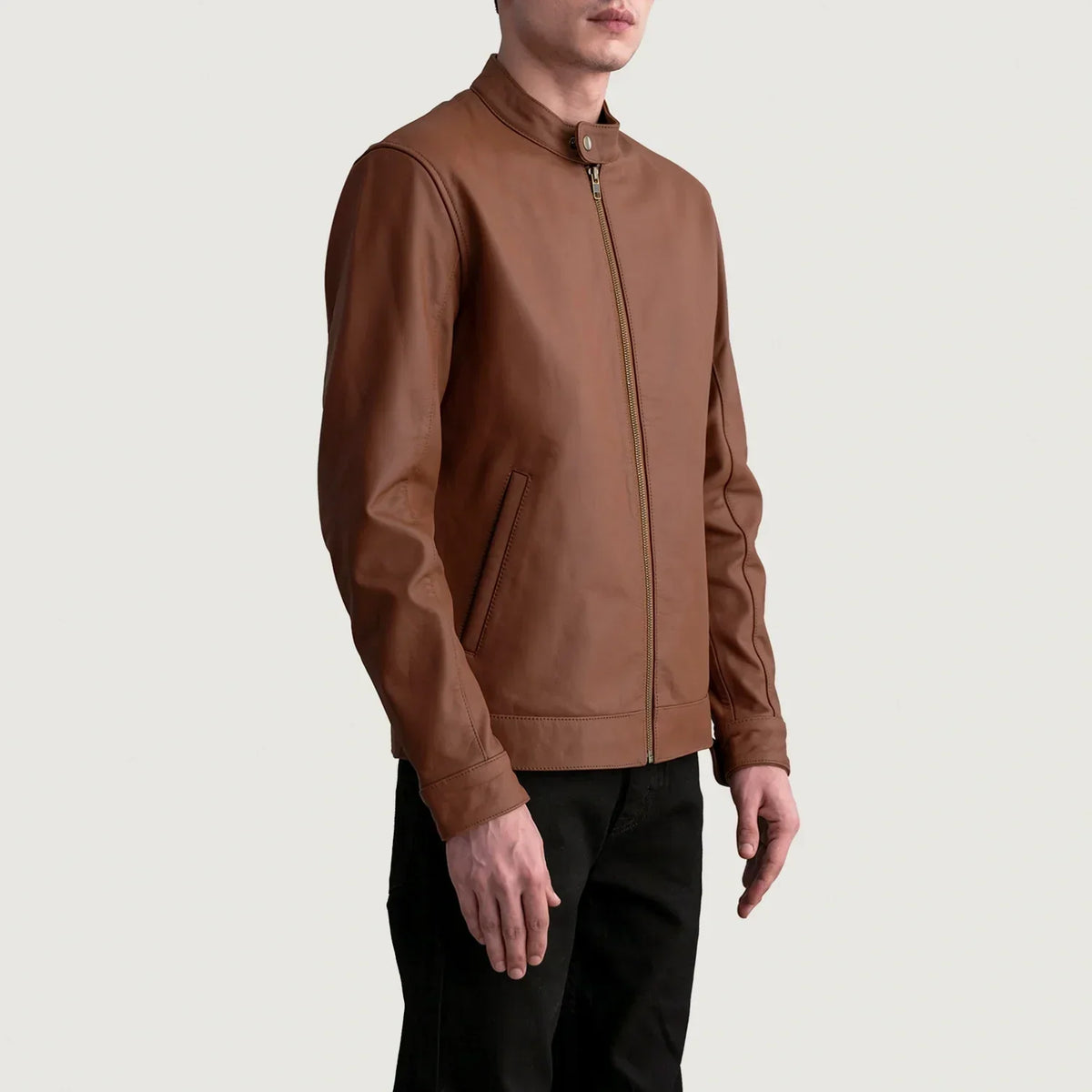 Zen Matte Brown Leather Biker Jacket - men's jacket in brown premium leather, view 2