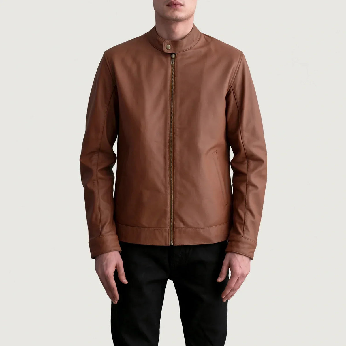 Zen Matte Brown Leather Biker Jacket - men's jacket in brown premium leather, view 3
