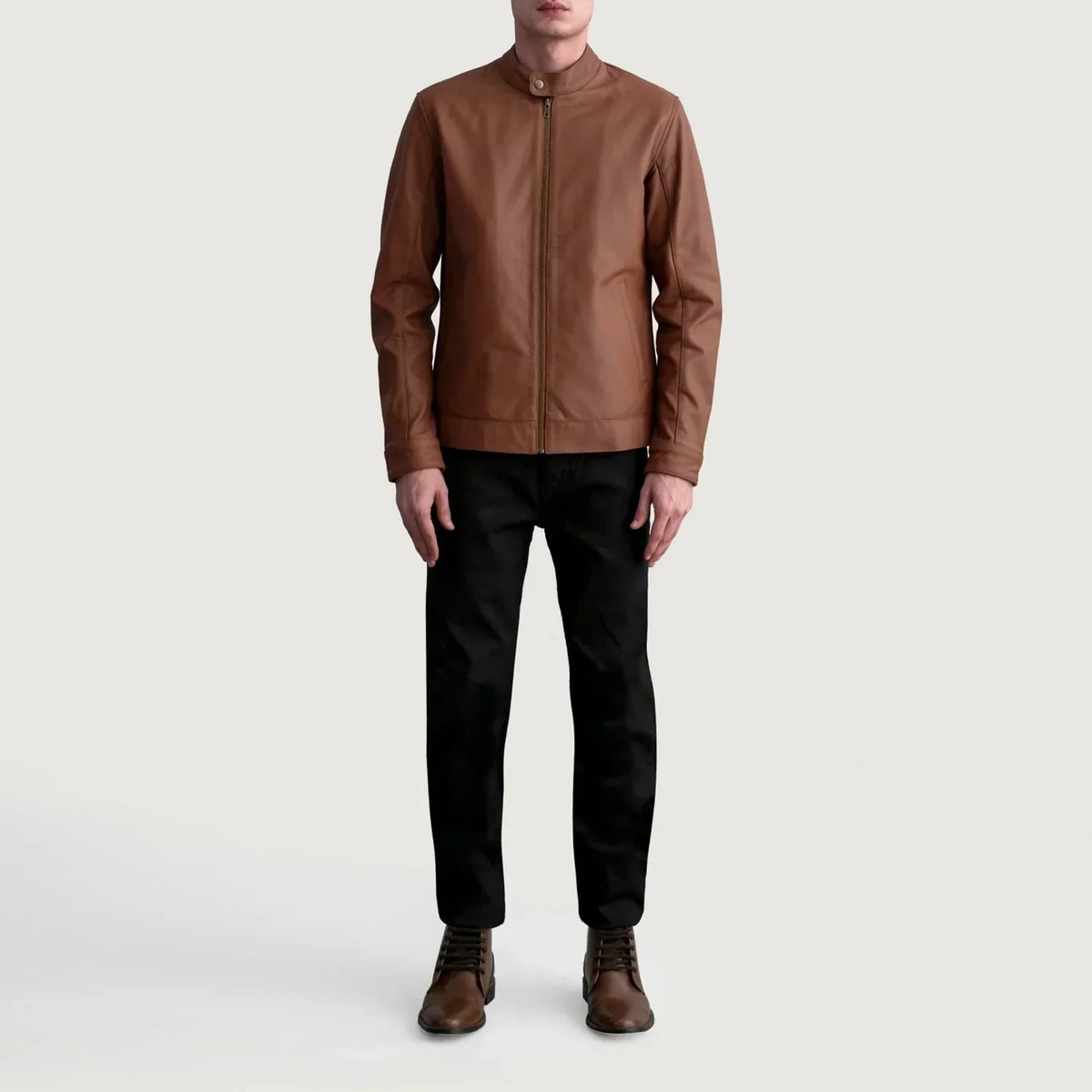 Zen Matte Brown Leather Biker Jacket - men's jacket in brown premium leather, view 4