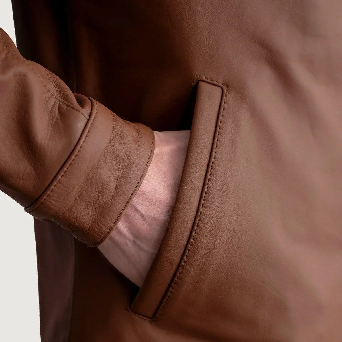 Zen Matte Brown Leather Biker Jacket - men's jacket in brown premium leather, view 5