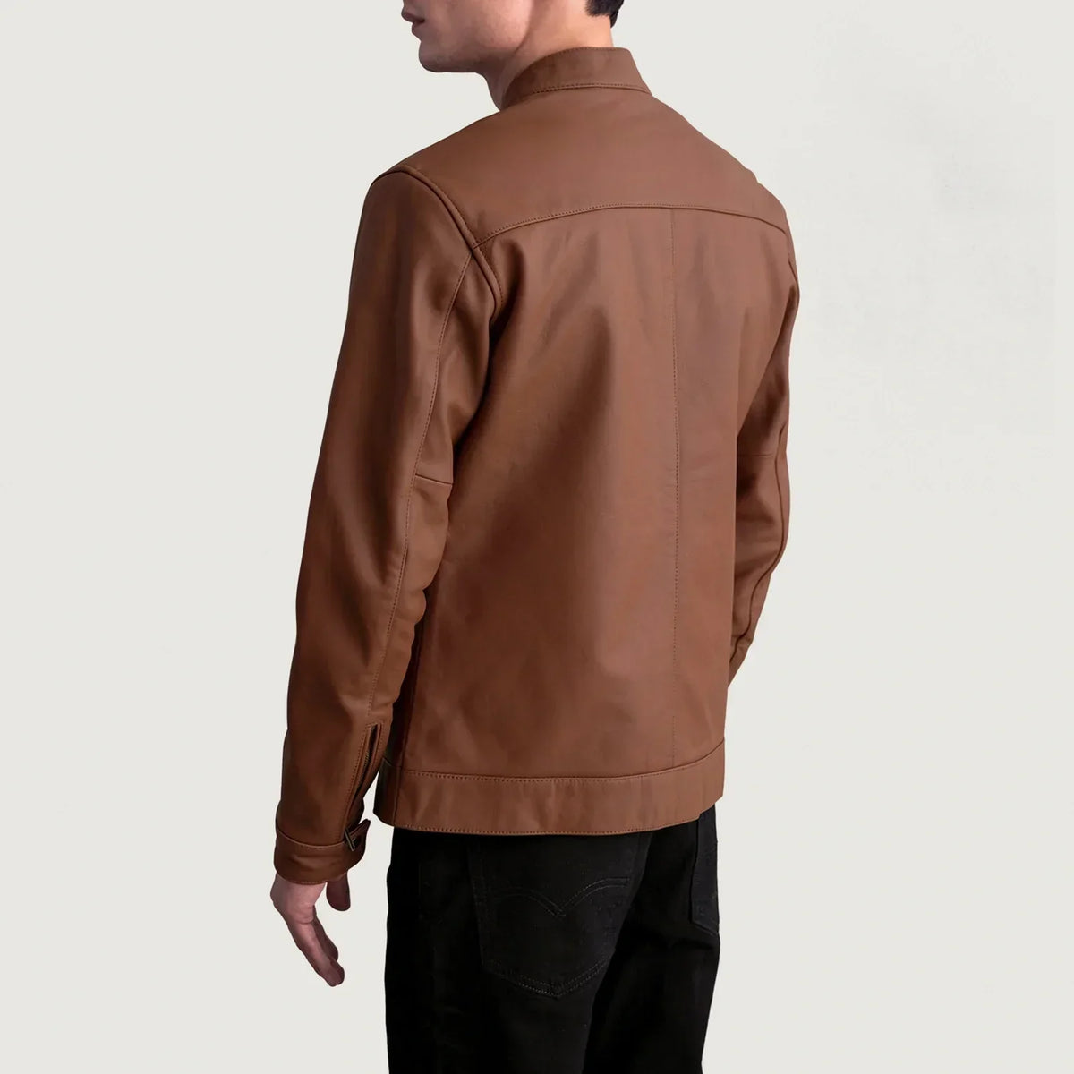 Zen Matte Brown Leather Biker Jacket - men's jacket in brown premium leather, view 6