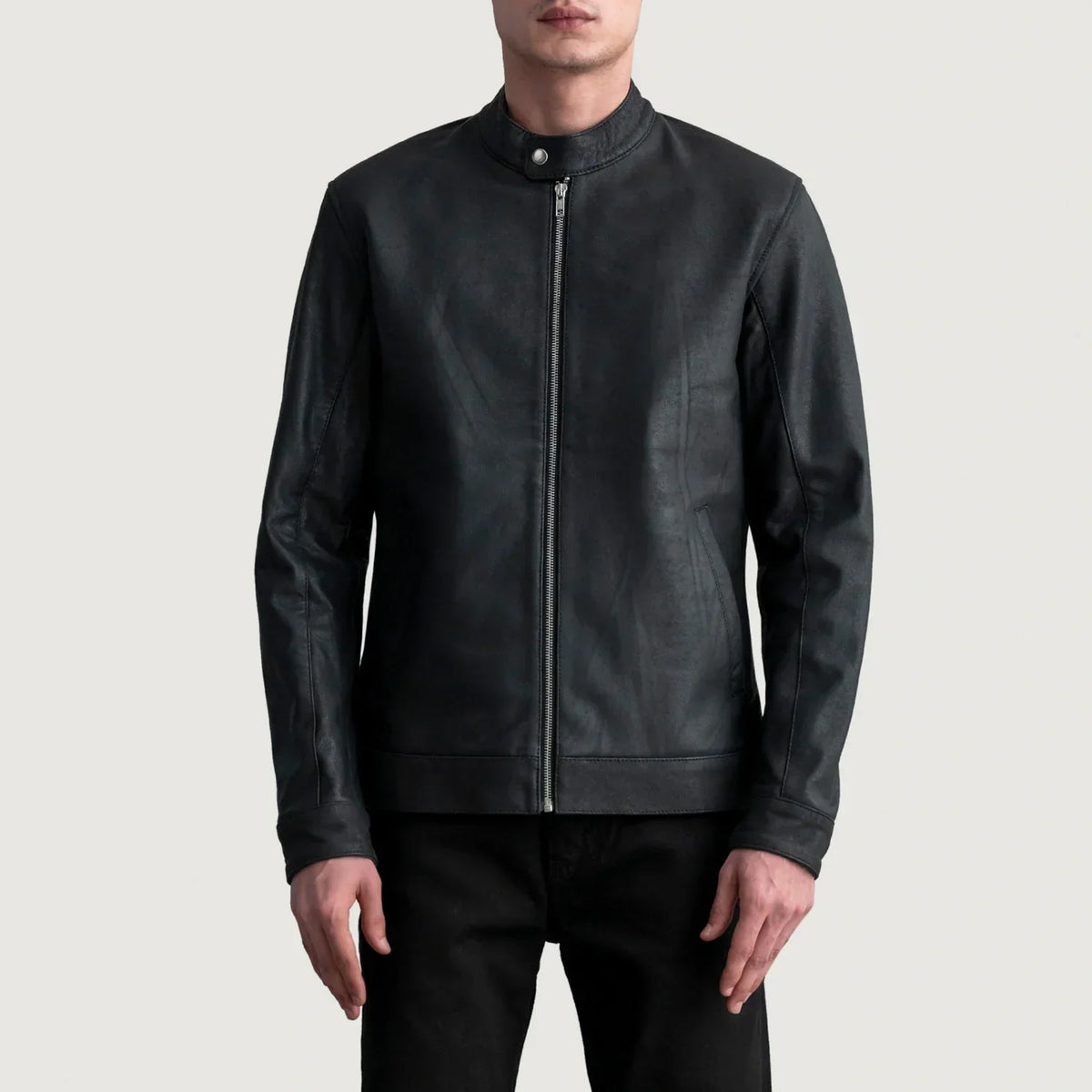 Zen Tumbled Black Leather Biker Jacket - men's jacket in black premium leather, view 1