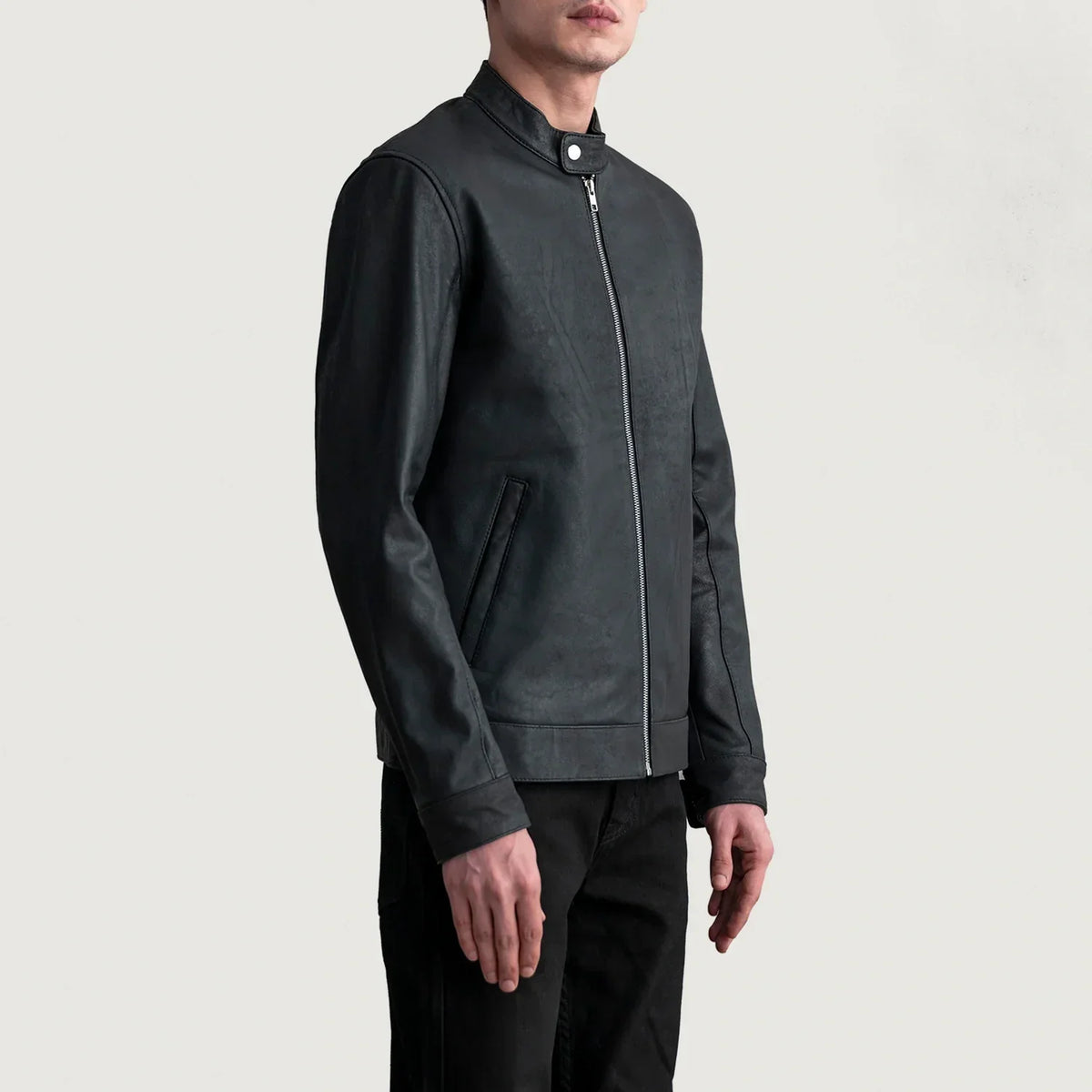 Zen Tumbled Black Leather Biker Jacket - men's jacket in black premium leather, view 2