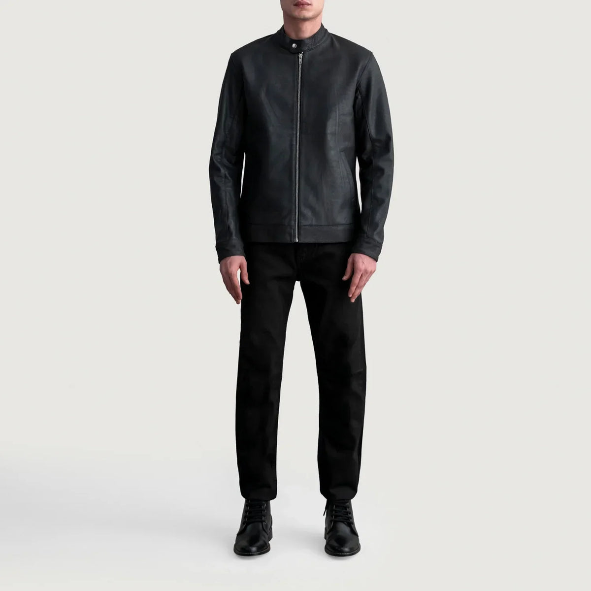 Zen Tumbled Black Leather Biker Jacket - men's jacket in black premium leather, view 4