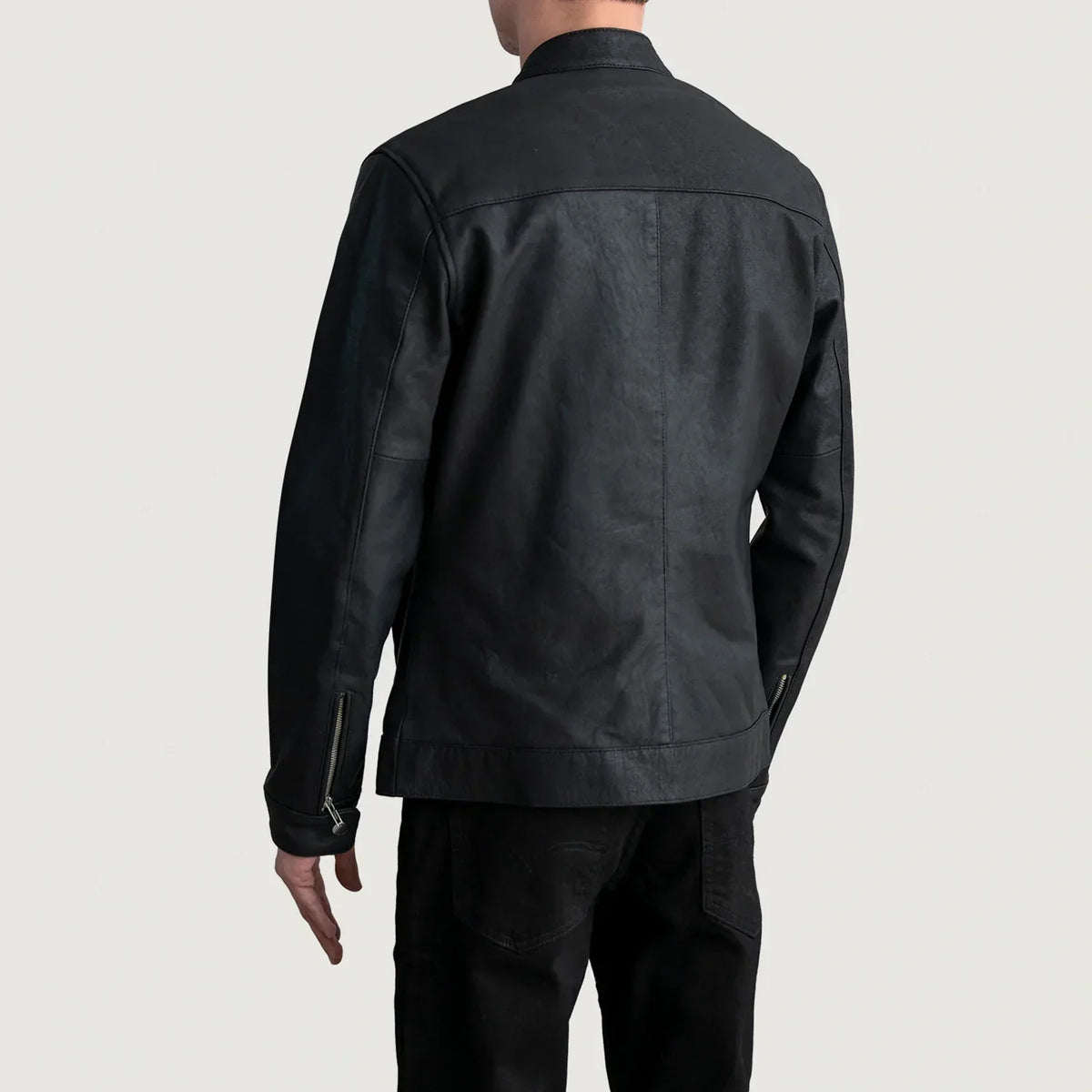 Zen Tumbled Black Leather Biker Jacket - men's jacket in black premium leather, view 6