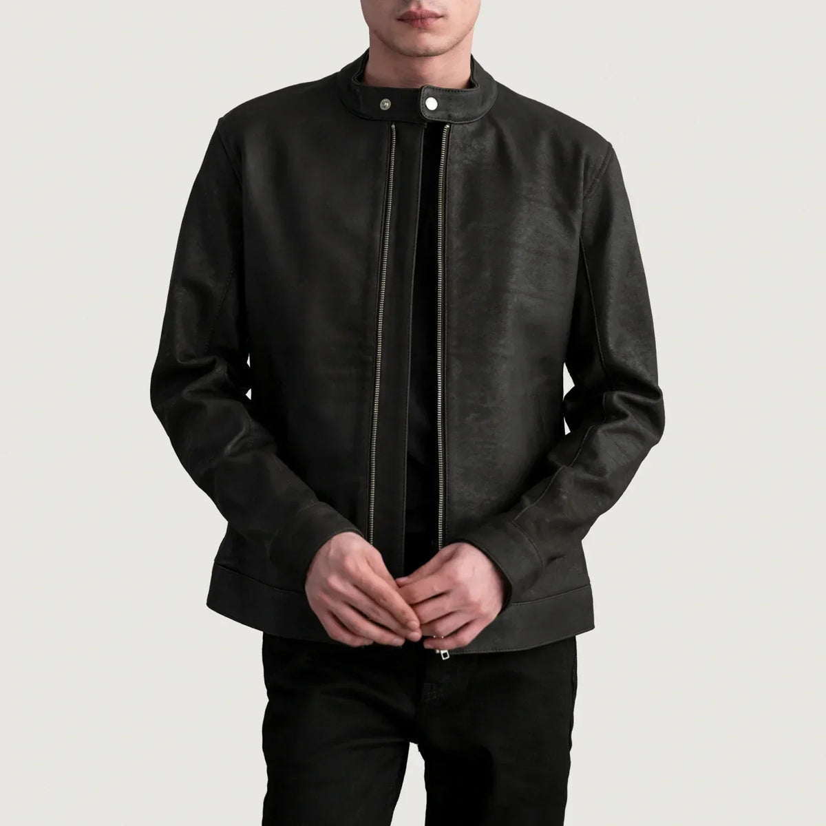 Zen Tumbled Brown Leather Biker Jacket - men's jacket in brown premium leather, view 1