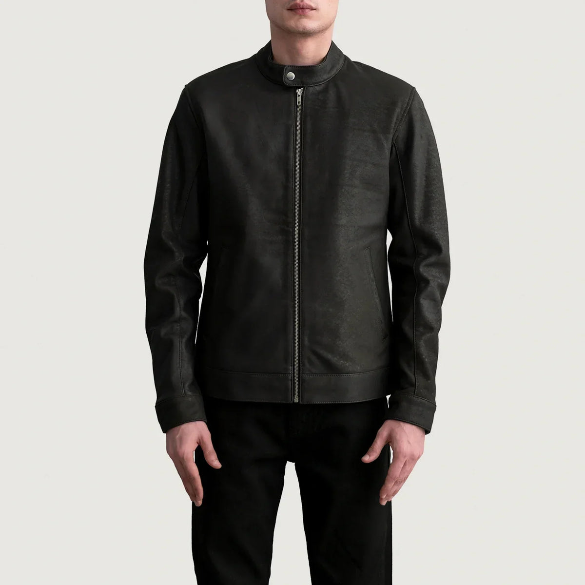 Zen Tumbled Brown Leather Biker Jacket - men's jacket in brown premium leather, view 3