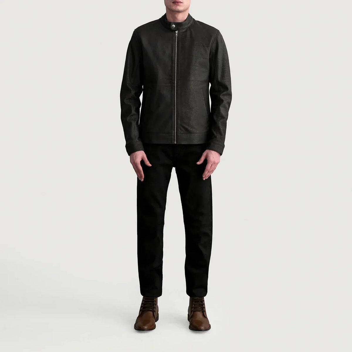 Zen Tumbled Brown Leather Biker Jacket - men's jacket in brown premium leather, view 4