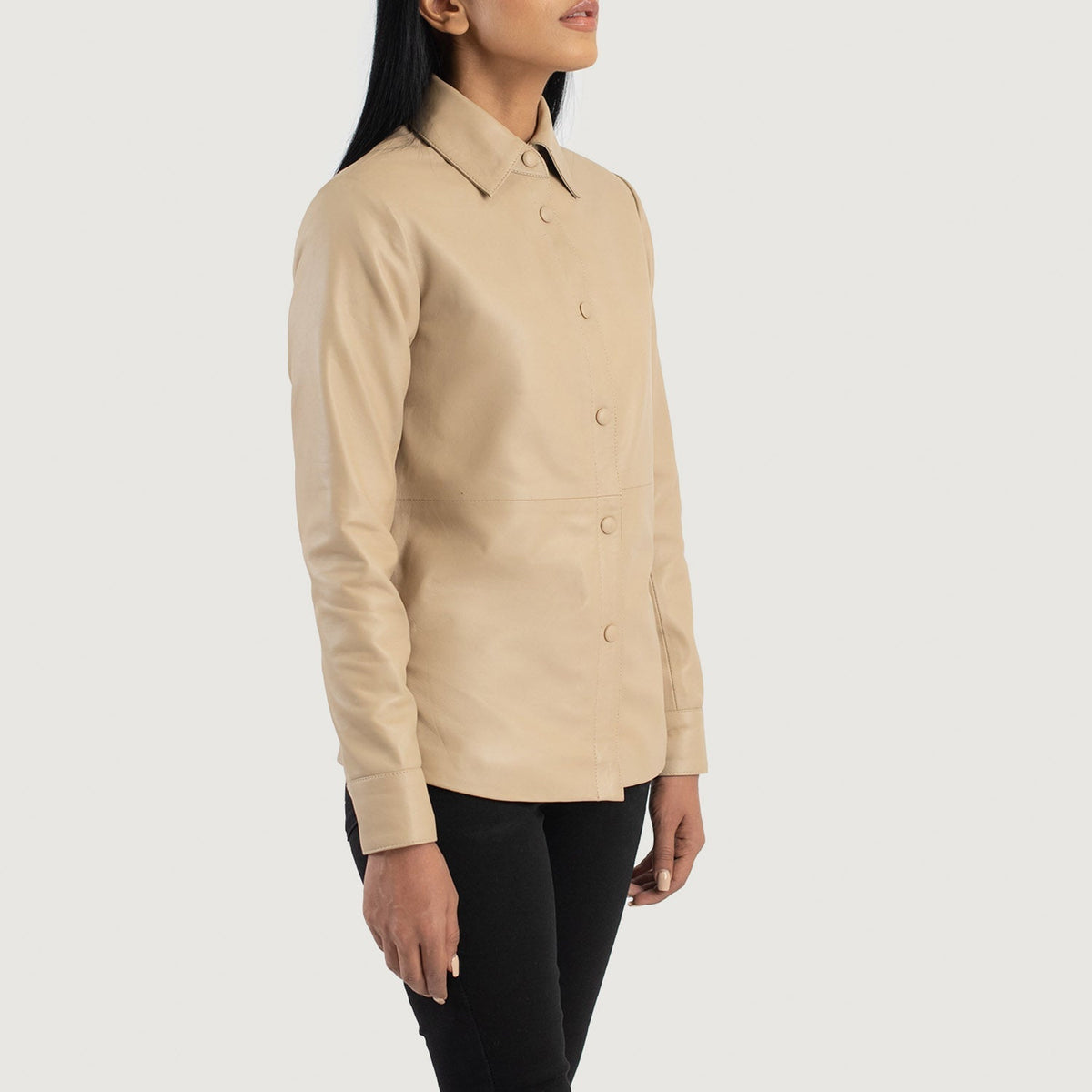Zenith Beige Leather Shirt Jacket - women's jacket in beige sheepskin leather, view 2