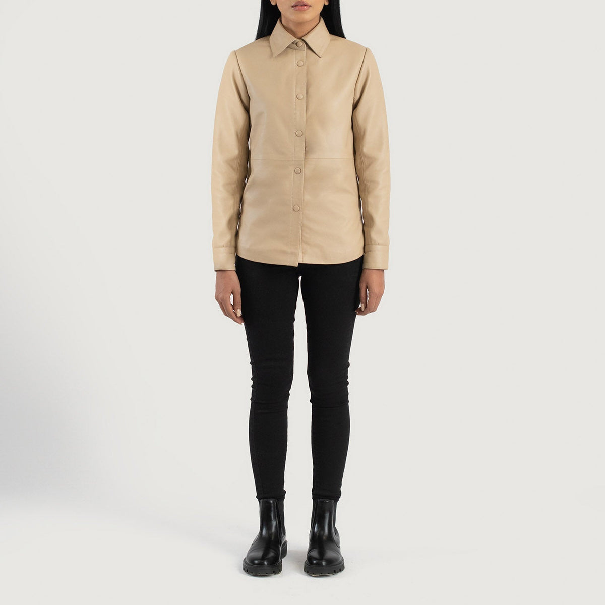 Zenith Beige Leather Shirt Jacket - women's jacket in beige sheepskin leather, view 3