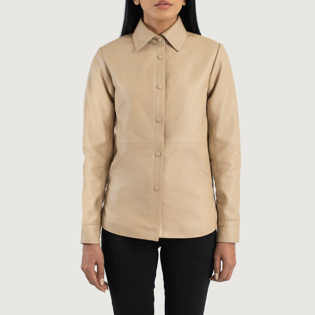Zenith Beige Leather Shirt Jacket - women's jacket in beige sheepskin leather, view 4