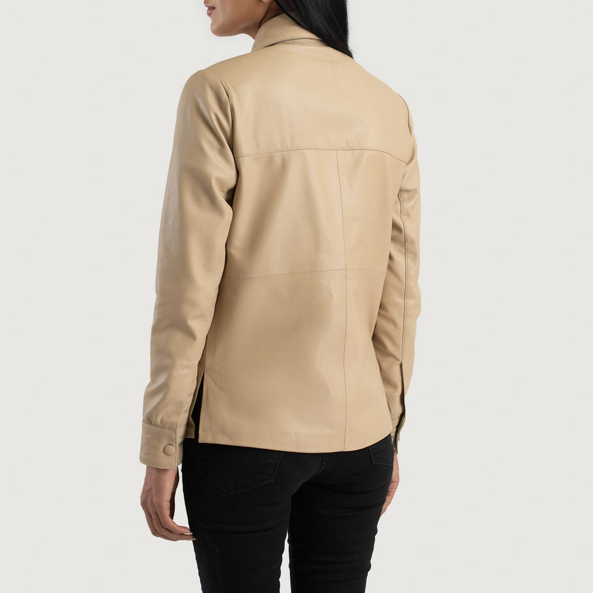 Zenith Beige Leather Shirt Jacket - women's jacket in beige sheepskin leather, view 5