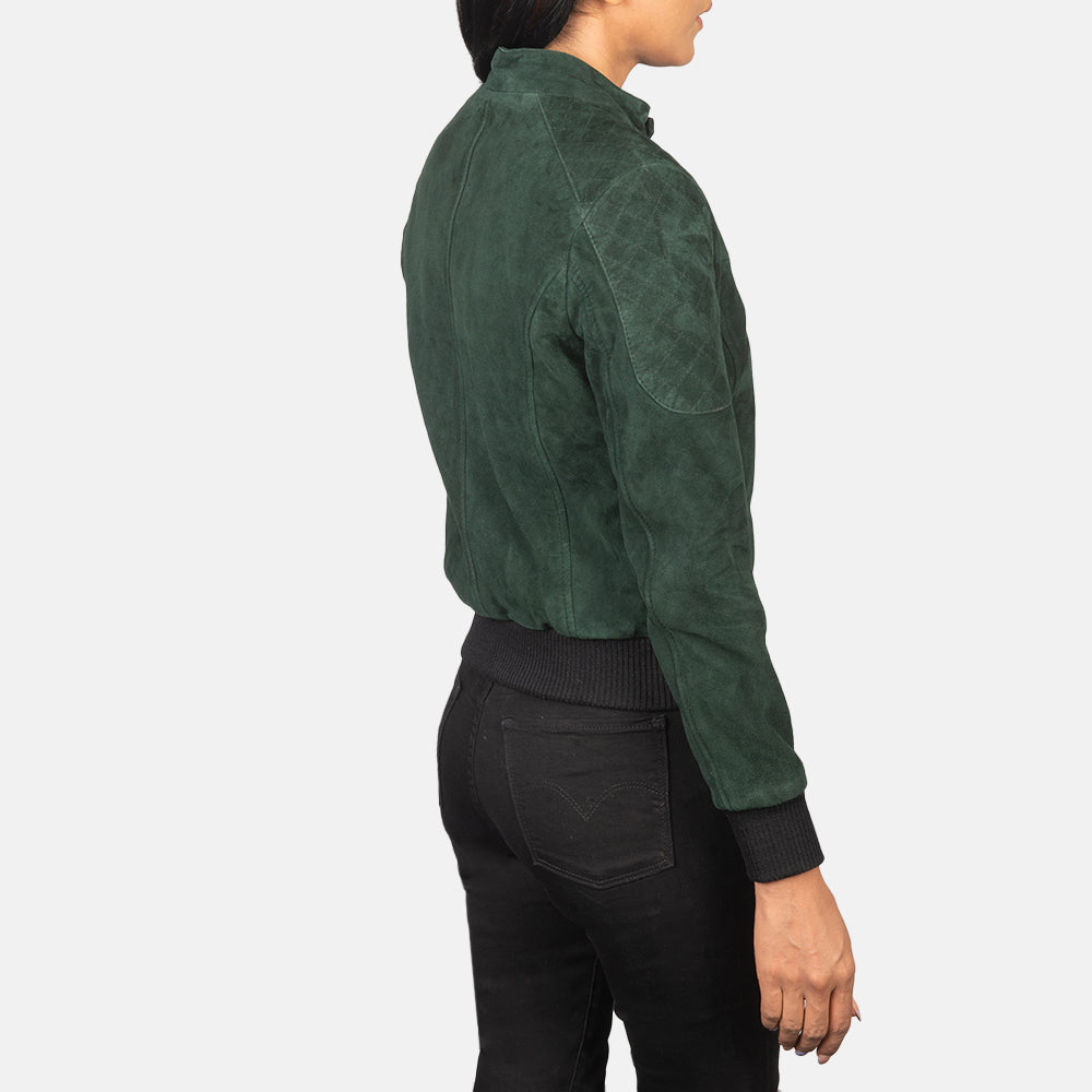 Zenna Green Suede Bomber Jacket - women's jacket in green suede leather, view 5