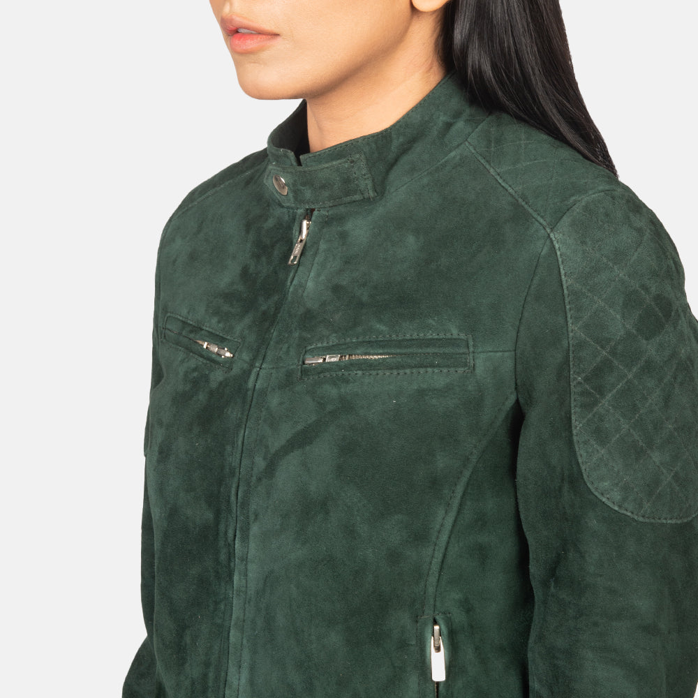 Zenna Green Suede Bomber Jacket - women's jacket in green suede leather, view 6